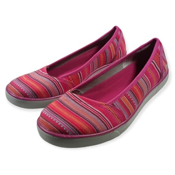 Eddie Bauer Pink Striped Canvas Flat Slip On Shoes Sz 9.5 - Picture 1 of 7